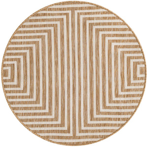 Taupe 3' 1 x 3' 1 Outdoor Modern Round Area Rug Weather Resistant for Patio, Deck, Terrace, Balcony, Porch 100% Polypropylene Modern Outside Carpet for Sale at Rug Engine