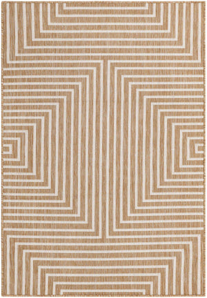 Taupe 4' 1 x 6' 1 Outdoor Modern Rectangle Area Rug Weather Resistant for Patio, Deck, Terrace, Balcony, Porch 100% Polypropylene Modern Outside Carpet for Sale at Rug Engine