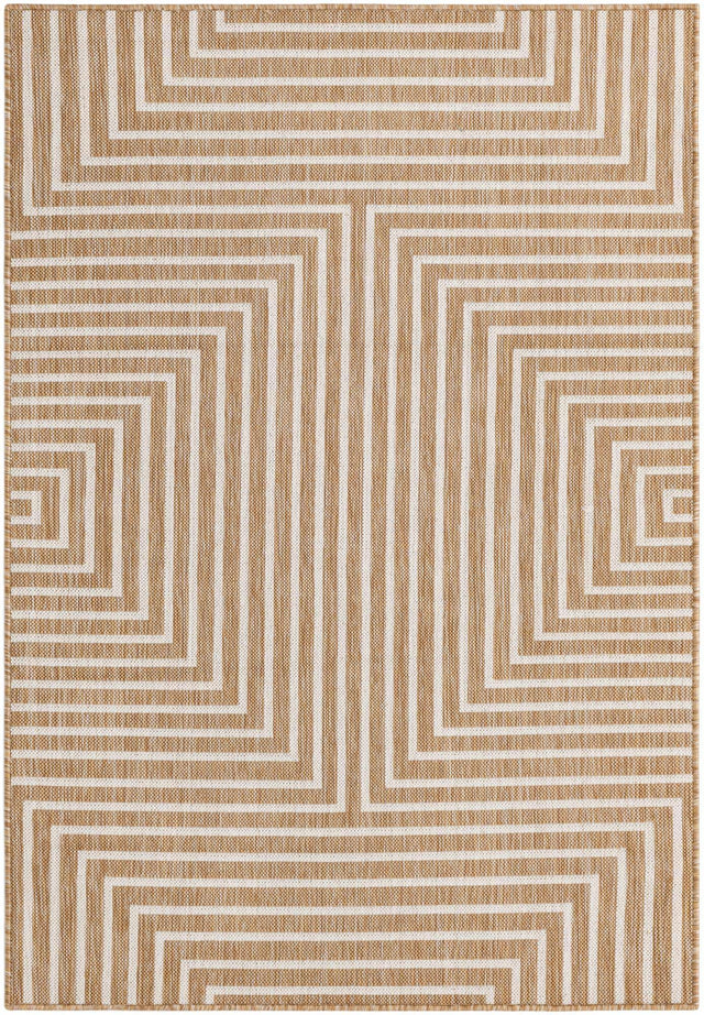 Taupe 4' 1 x 6' 1 Outdoor Modern Rectangle Area Rug Weather Resistant for Patio, Deck, Terrace, Balcony, Porch 100% Polypropylene Modern Outside Carpet for Sale at Rug Engine
