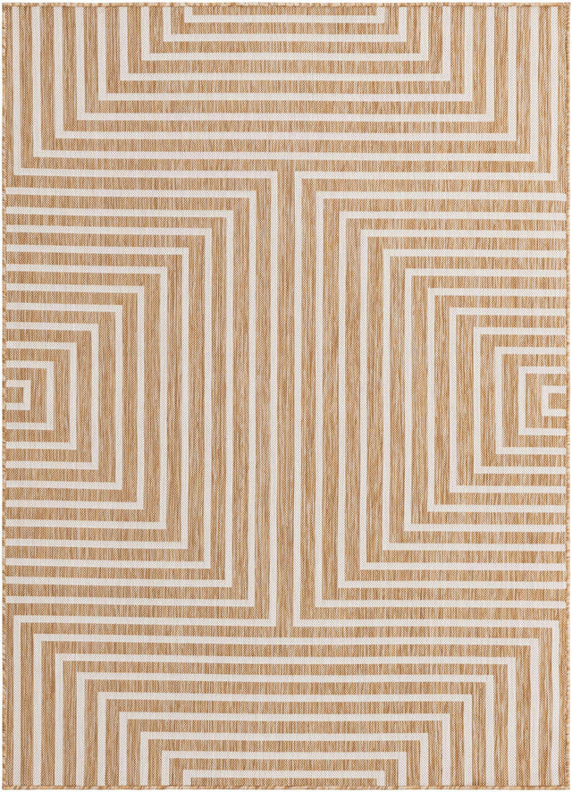 Taupe 5' 3 x 7' 1 Outdoor Modern Rectangle Area Rug Weather Resistant for Patio, Deck, Terrace, Balcony, Porch 100% Polypropylene Modern Outside Carpet for Sale at Rug Engine