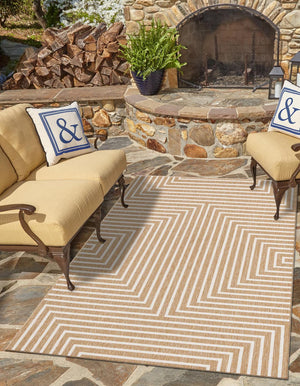 Taupe 9' x 12' Outdoor Modern Rectangle Area Rug Weather Resistant for Patio, Deck, Terrace, Balcony, Porch 100% Polypropylene Modern Outside Carpet for Sale at Rug Engine