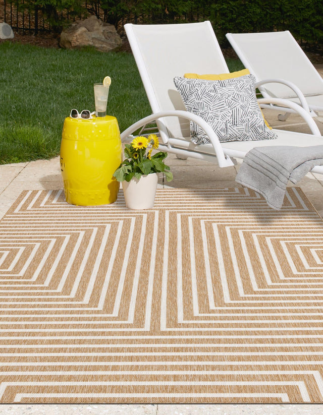 Taupe 6' 1 x 9' Outdoor Modern Rectangle Area Rug Weather Resistant for Patio, Deck, Terrace, Balcony, Porch 100% Polypropylene Modern Outside Carpet for Sale at Rug Engine