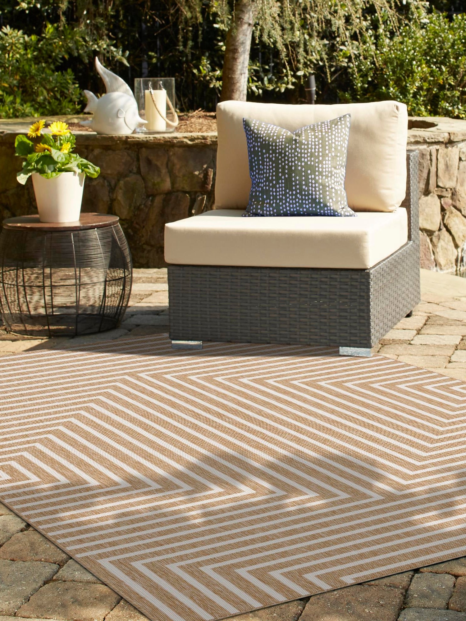 Taupe 5' 3 x 8' Outdoor Modern Rectangle Area Rug Weather Resistant for Patio, Deck, Terrace, Balcony, Porch 100% Polypropylene Modern Outside Carpet for Sale at Rug Engine