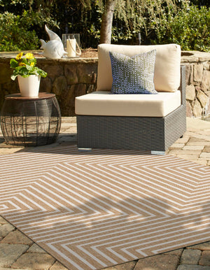 Taupe 4' 1 x 6' 1 Outdoor Modern Rectangle Area Rug Weather Resistant for Patio, Deck, Terrace, Balcony, Porch 100% Polypropylene Modern Outside Carpet for Sale at Rug Engine