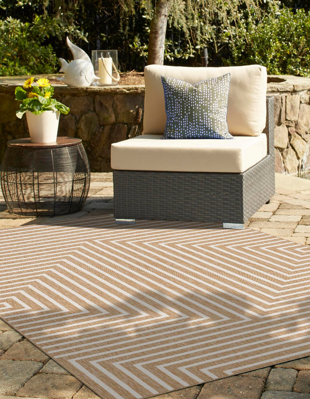 Taupe 4' 1 x 6' 1 Outdoor Modern Rectangle Area Rug Weather Resistant for Patio, Deck, Terrace, Balcony, Porch 100% Polypropylene Modern Outside Carpet for Sale at Rug Engine