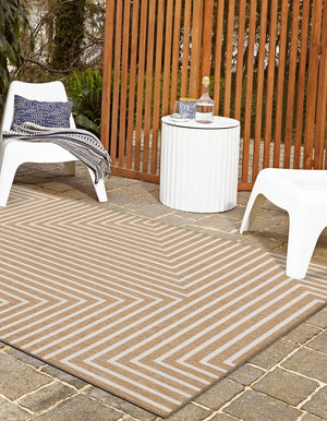 Taupe 7' 10 x 10' Outdoor Modern Rectangle Area Rug Weather Resistant for Patio, Deck, Terrace, Balcony, Porch 100% Polypropylene Modern Outside Carpet for Sale at Rug Engine