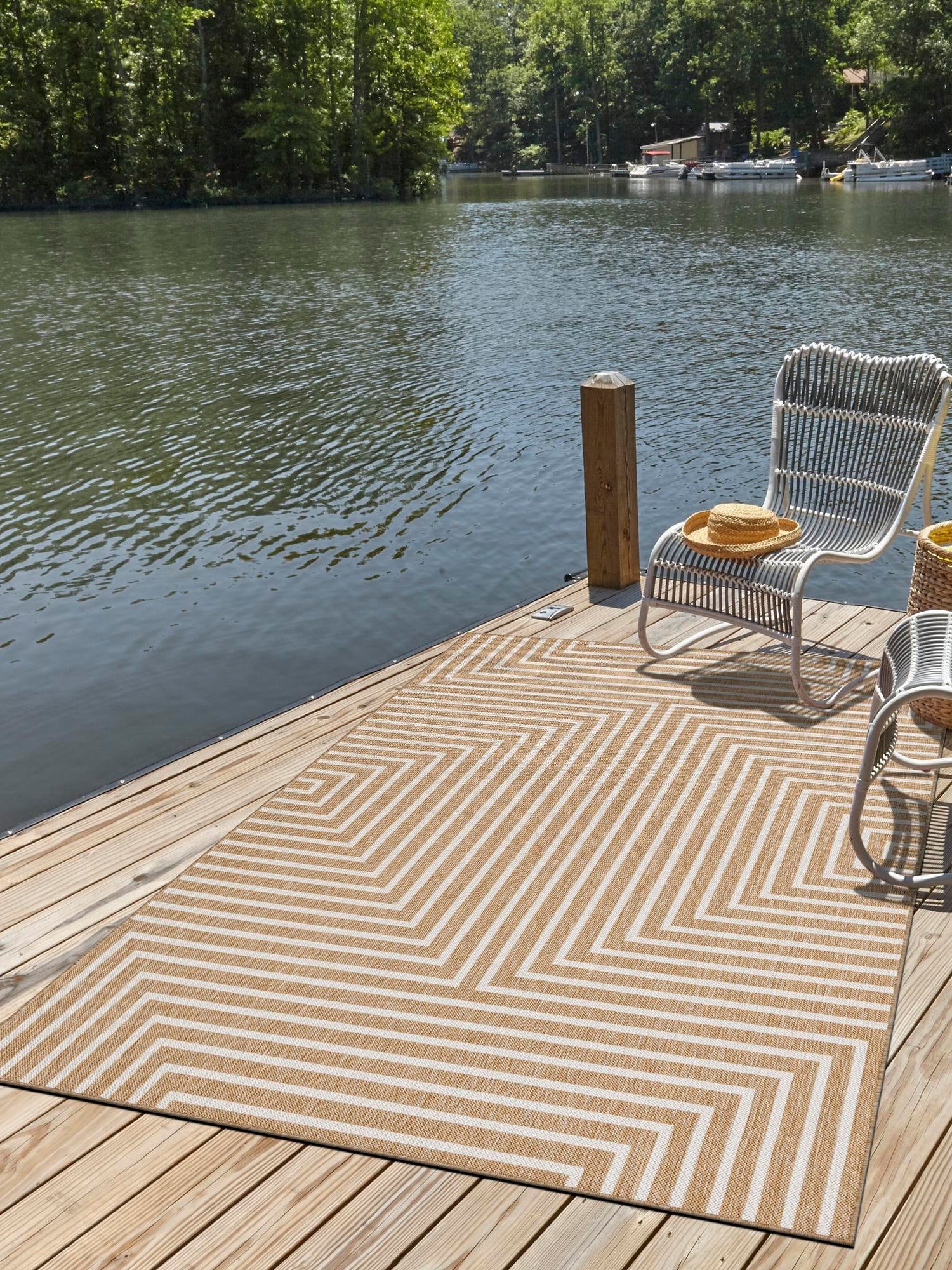 Taupe 6' 1 x 9' Outdoor Modern Rectangle Area Rug Weather Resistant for Patio, Deck, Terrace, Balcony, Porch 100% Polypropylene Modern Outside Carpet for Sale at Rug Engine