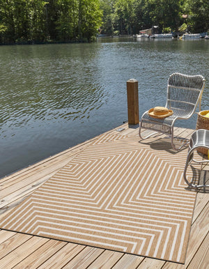 Taupe 6' 1 x 9' Outdoor Modern Rectangle Area Rug Weather Resistant for Patio, Deck, Terrace, Balcony, Porch 100% Polypropylene Modern Outside Carpet for Sale at Rug Engine