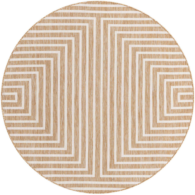 Taupe 6' 1 x 6' 1 Outdoor Modern Round Area Rug Weather Resistant for Patio, Deck, Terrace, Balcony, Porch 100% Polypropylene Modern Outside Carpet for Sale at Rug Engine