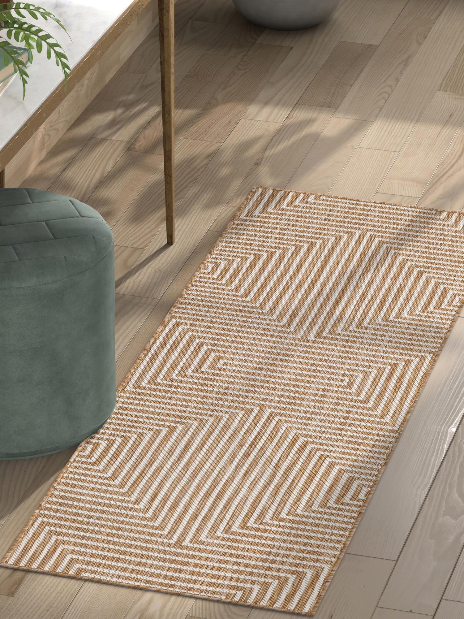 Taupe 2' x 4' 1 Outdoor Modern Runner Area Rug Weather Resistant for Patio, Deck, Terrace, Balcony, Porch