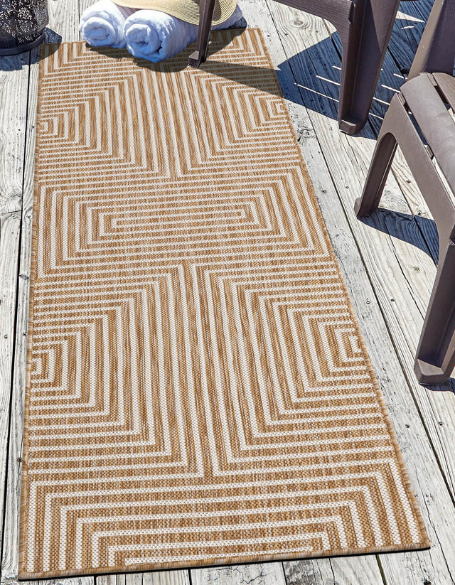 Taupe 2' x 5' 3 Outdoor Modern Runner Area Rug Weather Resistant for Patio, Deck, Terrace, Balcony, Porch 100% Polypropylene Modern Outside Carpet for Sale at Rug Engine