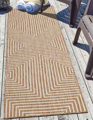 Taupe 2' 7 x 12' Outdoor Modern Runner Area Rug Weather Resistant for Patio, Deck, Terrace, Balcony, Porch 100% Polypropylene Modern Outside Carpet for Sale at Rug Engine