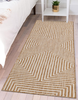 Taupe 2' x 6' 1 Outdoor Modern Runner Area Rug Weather Resistant for Patio, Deck, Terrace, Balcony, Porch 100% Polypropylene Modern Outside Carpet for Sale at Rug Engine