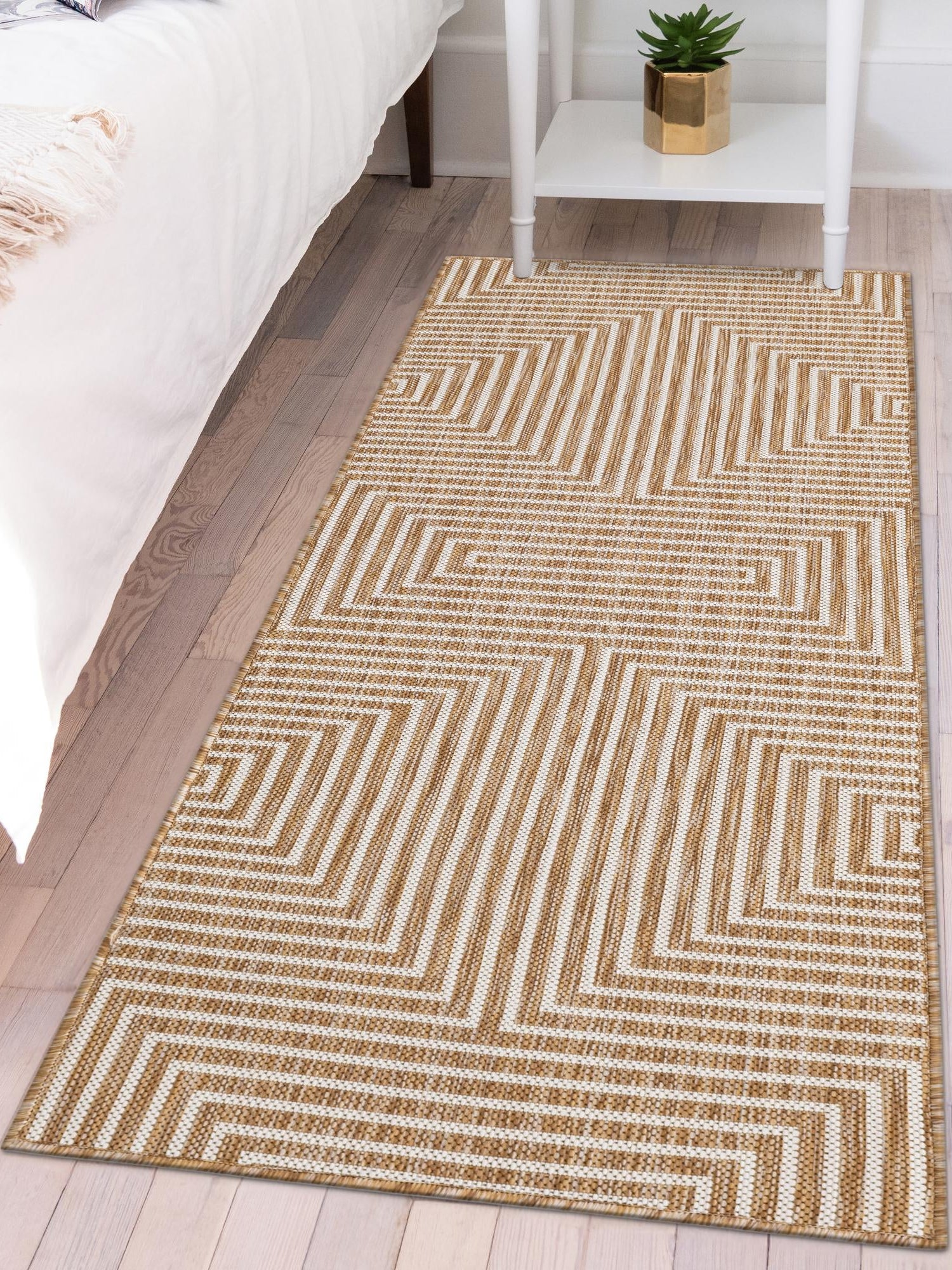 Taupe 2' x 4' 1 Outdoor Modern Runner Area Rug Weather Resistant for Patio, Deck, Terrace, Balcony, Porch