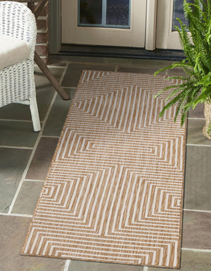 Taupe 2' x 6' 1 Outdoor Modern Runner Area Rug Weather Resistant for Patio, Deck, Terrace, Balcony, Porch 100% Polypropylene Modern Outside Carpet for Sale at Rug Engine