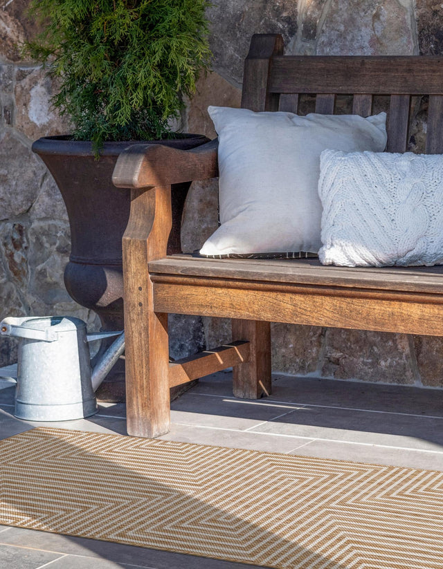 Taupe 2' x 6' 1 Outdoor Modern Runner Area Rug Weather Resistant for Patio, Deck, Terrace, Balcony, Porch 100% Polypropylene Modern Outside Carpet for Sale at Rug Engine