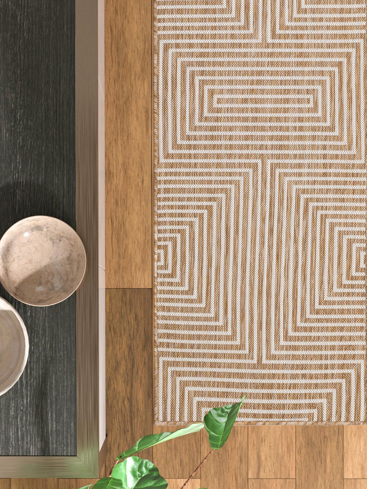 Taupe 2' x 8' Outdoor Modern Runner Area Rug Weather Resistant for Patio, Deck, Terrace, Balcony, Porch 100% Polypropylene Modern Outside Carpet for Sale at Rug Engine