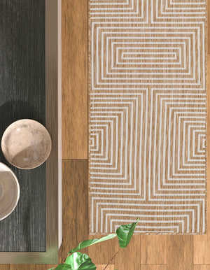 Taupe 2' x 8' Outdoor Modern Runner Area Rug Weather Resistant for Patio, Deck, Terrace, Balcony, Porch 100% Polypropylene Modern Outside Carpet for Sale at Rug Engine