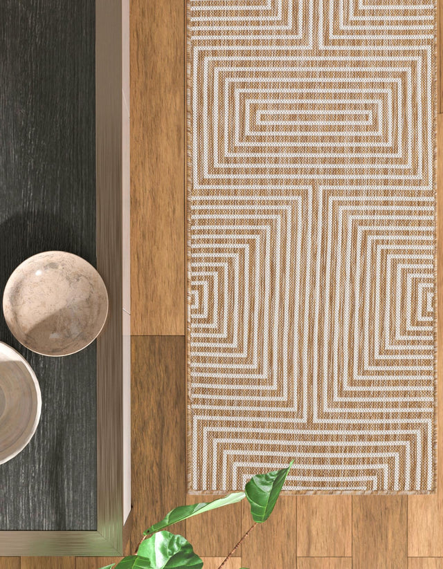 Taupe 2' x 8' Outdoor Modern Runner Area Rug Weather Resistant for Patio, Deck, Terrace, Balcony, Porch 100% Polypropylene Modern Outside Carpet for Sale at Rug Engine