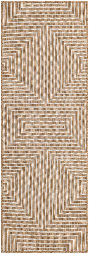 Taupe 2' x 6' 1 Outdoor Modern Runner Area Rug Weather Resistant for Patio, Deck, Terrace, Balcony, Porch 100% Polypropylene Modern Outside Carpet for Sale at Rug Engine