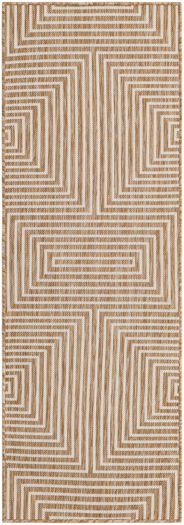 Taupe 2' x 6' 1 Outdoor Modern Runner Area Rug Weather Resistant for Patio, Deck, Terrace, Balcony, Porch 100% Polypropylene Modern Outside Carpet for Sale at Rug Engine