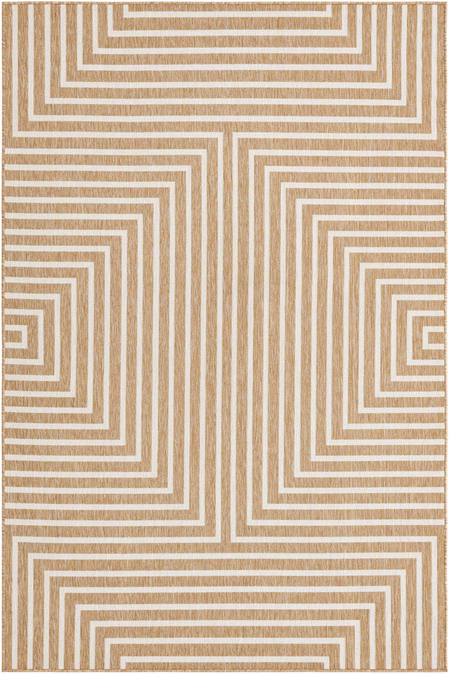Taupe 6' 1 x 9' Outdoor Modern Rectangle Area Rug Weather Resistant for Patio, Deck, Terrace, Balcony, Porch 100% Polypropylene Modern Outside Carpet for Sale at Rug Engine