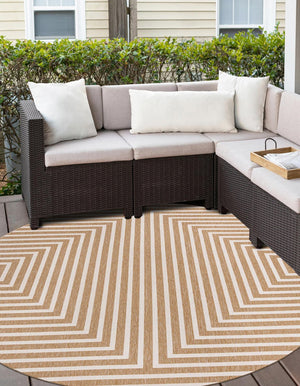 Taupe 12' x 12' Outdoor Modern Round Area Rug Weather Resistant for Patio, Deck, Terrace, Balcony, Porch 100% Polypropylene Modern Outside Carpet for Sale at Rug Engine
