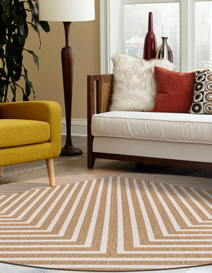 Taupe 12' x 12' Outdoor Modern Round Area Rug Weather Resistant for Patio, Deck, Terrace, Balcony, Porch 100% Polypropylene Modern Outside Carpet for Sale at Rug Engine