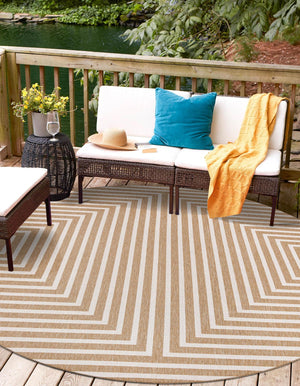 Taupe 12' x 12' Outdoor Modern Round Area Rug Weather Resistant for Patio, Deck, Terrace, Balcony, Porch 100% Polypropylene Modern Outside Carpet for Sale at Rug Engine