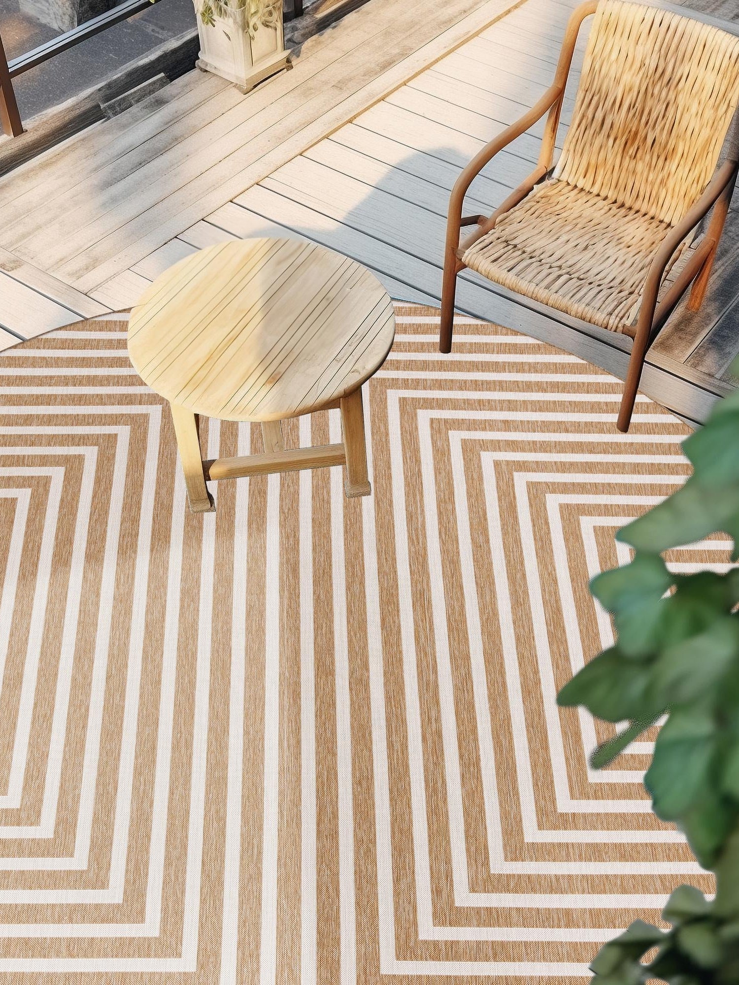 Taupe 12' x 12' Outdoor Modern Round Area Rug Weather Resistant for Patio, Deck, Terrace, Balcony, Porch 100% Polypropylene Modern Outside Carpet for Sale at Rug Engine
