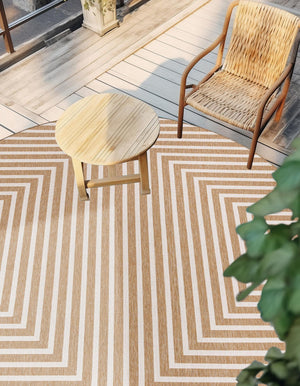Taupe 12' x 12' Outdoor Modern Round Area Rug Weather Resistant for Patio, Deck, Terrace, Balcony, Porch 100% Polypropylene Modern Outside Carpet for Sale at Rug Engine