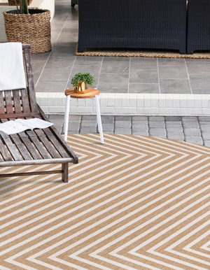Taupe 6' 1 x 6' 1 Outdoor Modern Round Area Rug Weather Resistant for Patio, Deck, Terrace, Balcony, Porch 100% Polypropylene Modern Outside Carpet for Sale at Rug Engine