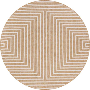 Taupe 7' 10 x 7' 10 Outdoor Modern Round Area Rug Weather Resistant for Patio, Deck, Terrace, Balcony, Porch 100% Polypropylene Modern Outside Carpet for Sale at Rug Engine