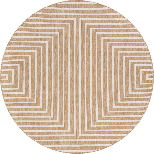 Taupe 7' 10 x 7' 10 Outdoor Modern Round Area Rug Weather Resistant for Patio, Deck, Terrace, Balcony, Porch 100% Polypropylene Modern Outside Carpet for Sale at Rug Engine