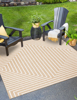 Taupe 10' x 10' Outdoor Modern Square Area Rug Weather Resistant for Patio, Deck, Terrace, Balcony, Porch 100% Polypropylene Modern Outside Carpet for Sale at Rug Engine