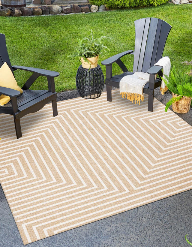 Taupe 12' x 12' Outdoor Modern Square Area Rug Weather Resistant for Patio, Deck, Terrace, Balcony, Porch 100% Polypropylene Modern Outside Carpet for Sale at Rug Engine