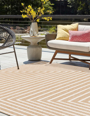 Taupe 10' x 10' Outdoor Modern Square Area Rug Weather Resistant for Patio, Deck, Terrace, Balcony, Porch 100% Polypropylene Modern Outside Carpet for Sale at Rug Engine