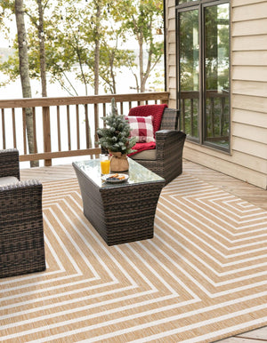 Taupe 7' 10 x 7' 10 Outdoor Modern Square Area Rug Weather Resistant for Patio, Deck, Terrace, Balcony, Porch 100% Polypropylene Modern Outside Carpet for Sale at Rug Engine