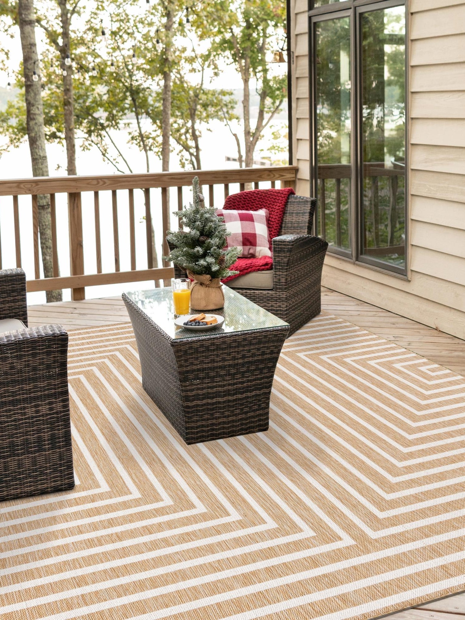 Taupe 10' x 10' Outdoor Modern Square Area Rug Weather Resistant for Patio, Deck, Terrace, Balcony, Porch 100% Polypropylene Modern Outside Carpet for Sale at Rug Engine