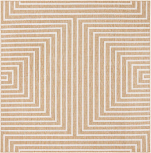 Taupe 7' 10 x 7' 10 Outdoor Modern Square Area Rug Weather Resistant for Patio, Deck, Terrace, Balcony, Porch 100% Polypropylene Modern Outside Carpet for Sale at Rug Engine
