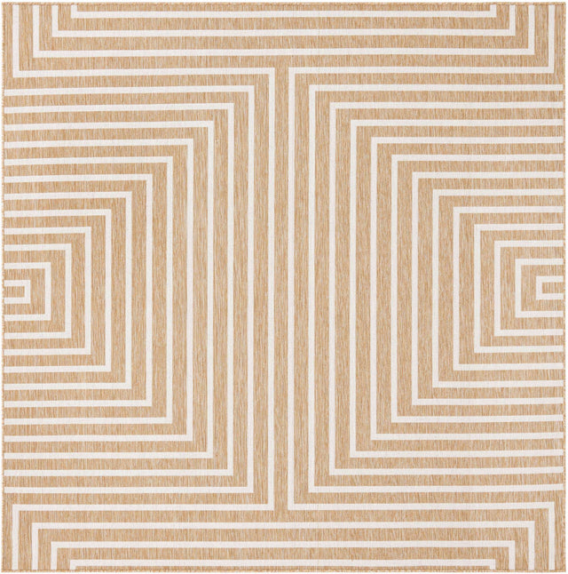Taupe 7' 10 x 7' 10 Outdoor Modern Square Area Rug Weather Resistant for Patio, Deck, Terrace, Balcony, Porch 100% Polypropylene Modern Outside Carpet for Sale at Rug Engine