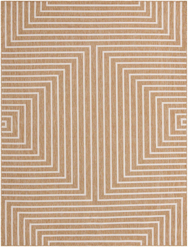 Taupe 9' x 12' Outdoor Modern Rectangle Area Rug Weather Resistant for Patio, Deck, Terrace, Balcony, Porch 100% Polypropylene Modern Outside Carpet for Sale at Rug Engine