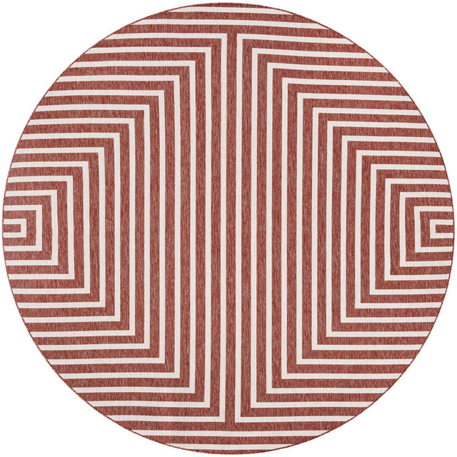 Rust Red 10' x 10' Outdoor Modern Round Area Rug Weather Resistant for Patio, Deck, Terrace, Balcony, Porch 100% Polypropylene Modern Outside Carpet for Sale at Rug Engine