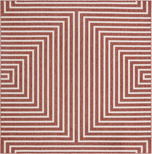 Rust Red 10' x 10' Outdoor Modern Square Area Rug Weather Resistant for Patio, Deck, Terrace, Balcony, Porch 100% Polypropylene Modern Outside Carpet for Sale at Rug Engine