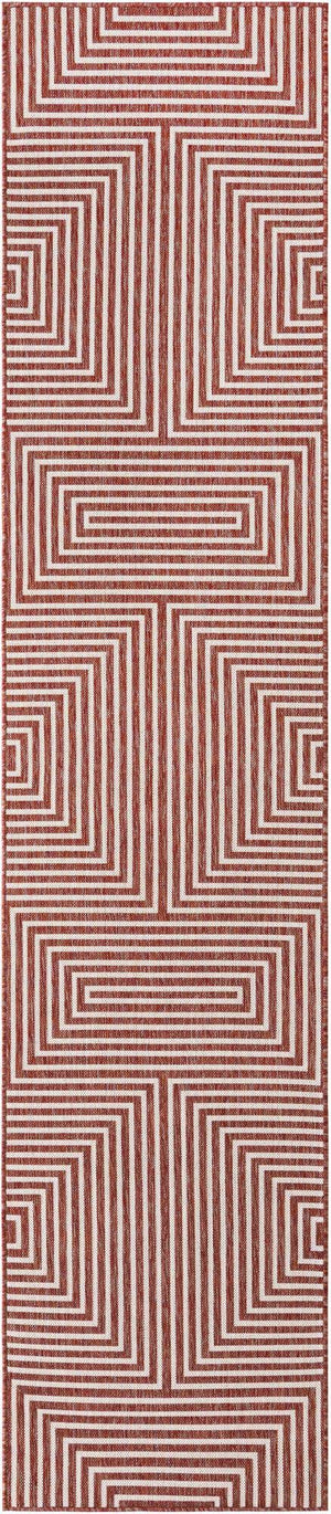 Rust Red 2' 7 x 12' Outdoor Modern Runner Area Rug Weather Resistant for Patio, Deck, Terrace, Balcony, Porch 100% Polypropylene Modern Outside Carpet for Sale at Rug Engine