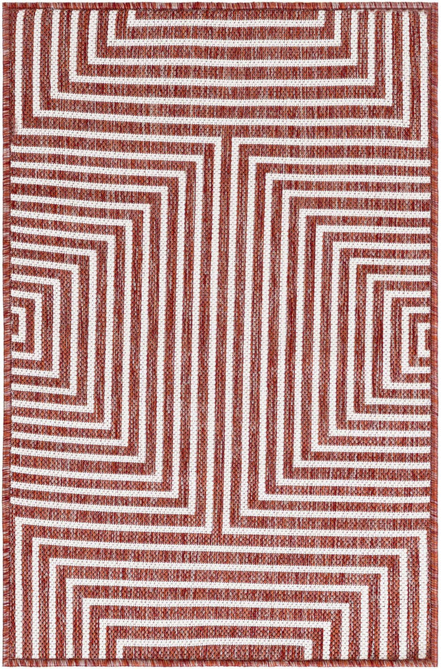 Rust Red 2' x 3' 1 Outdoor Modern Rectangle Area Rug Weather Resistant for Patio, Deck, Terrace, Balcony, Porch 100% Polypropylene Modern Outside Carpet for Sale at Rug Engine