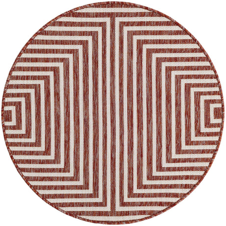 Rust Red 3' 1 x 3' 1 Outdoor Modern Round Rug
