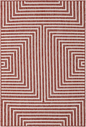 Rust Red 4' 1 x 6' 1 Outdoor Modern Rectangle Area Rug Weather Resistant for Patio, Deck, Terrace, Balcony, Porch 100% Polypropylene Modern Outside Carpet for Sale at Rug Engine
