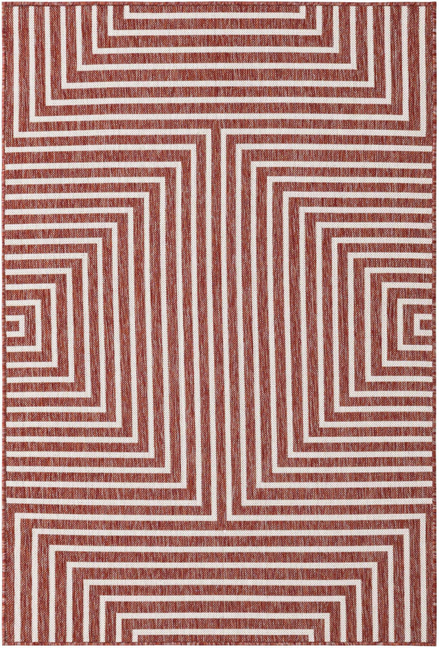 Rust Red 4' 1 x 6' 1 Outdoor Modern Rectangle Area Rug Weather Resistant for Patio, Deck, Terrace, Balcony, Porch 100% Polypropylene Modern Outside Carpet for Sale at Rug Engine