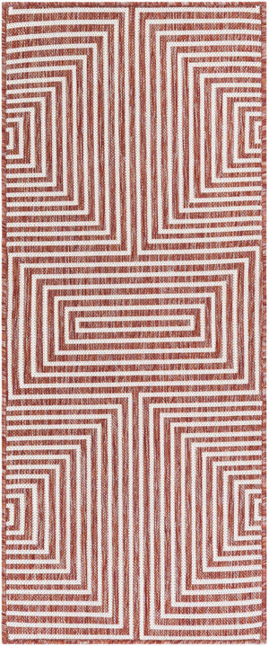 Rust Red 2' x 5' 3 Outdoor Modern Runner Area Rug Weather Resistant for Patio, Deck, Terrace, Balcony, Porch 100% Polypropylene Modern Outside Carpet for Sale at Rug Engine